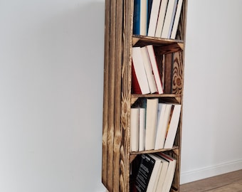 Wooden BOOKCASES With 4 Wooden Round LEGS, Rustic and Vintage Wooden Crates Tall Bookshelves