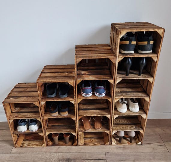 Wooden Shoe Rack, Rustic Shoe Storage Unit, Slim Entryway Organiser, Handmade Space Saving