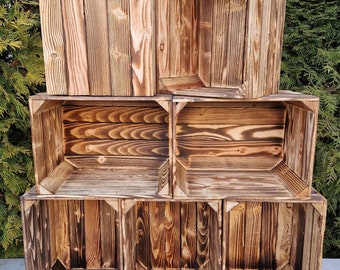 Great Quality and Very Sturdy Wooden Crates For Storage In Natural Or Burnt Effect Finish