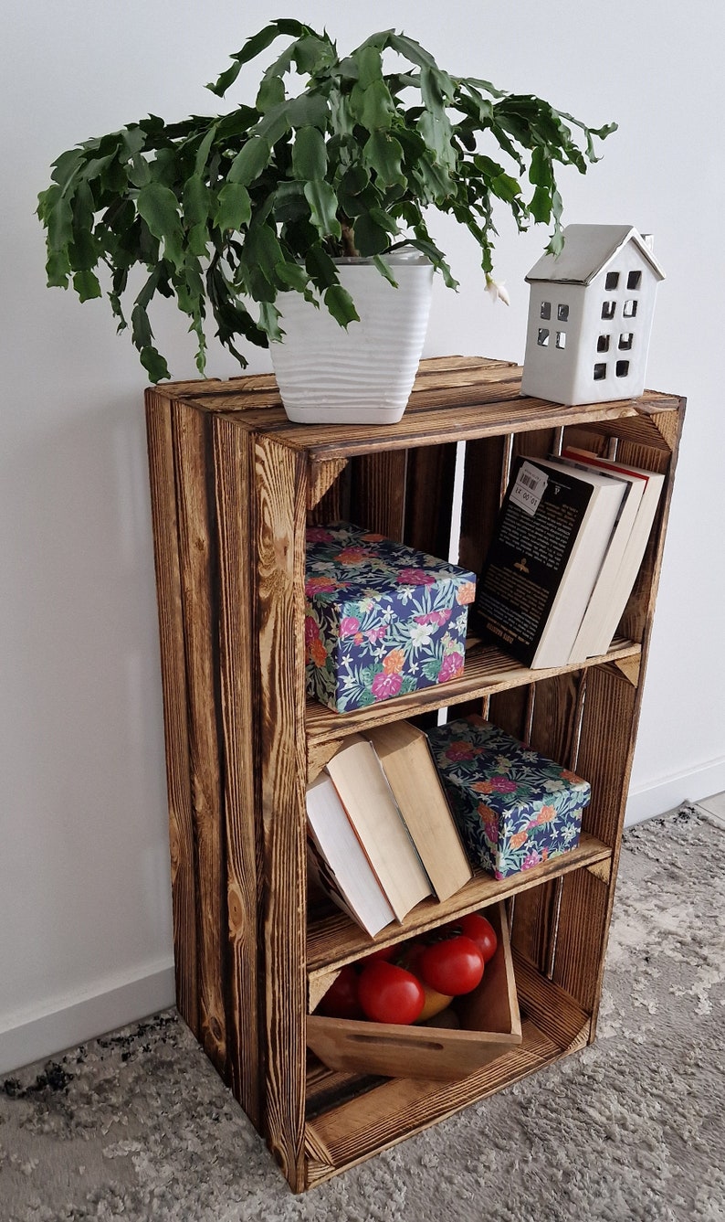 Storage Wooden Crates 75x40x30 cm Garage Storage Box Natural Or Burnt Effect Wooden Shoe Crates With Shelf 2 short/burnt effect