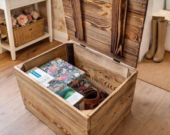 Rustic Wooden Storage Crates with Lid - Holiday Storage, Gift box
