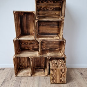 Sturdy Wooden Crates, Strong Storage Boxes In Sets of, Colours, Brown, Graphite, White, Natural, Burnt Effect image 10