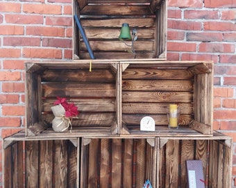Burntwood apple crates, fruit crates, Storage Boxes, Vintage, Home Decor, display wooden crates