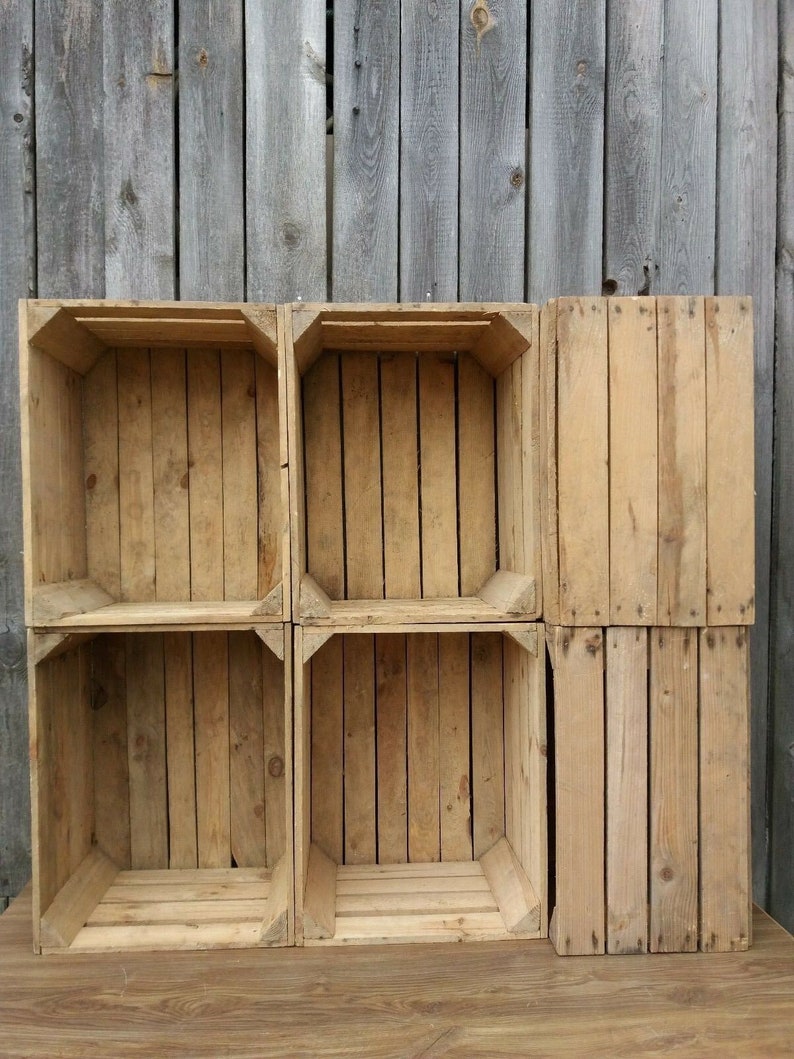 Natural Vintage Old Wooden Crates For Storage in Sets of 1-24 Boxes, Display Stand, Sturdy and Clean 6 crates