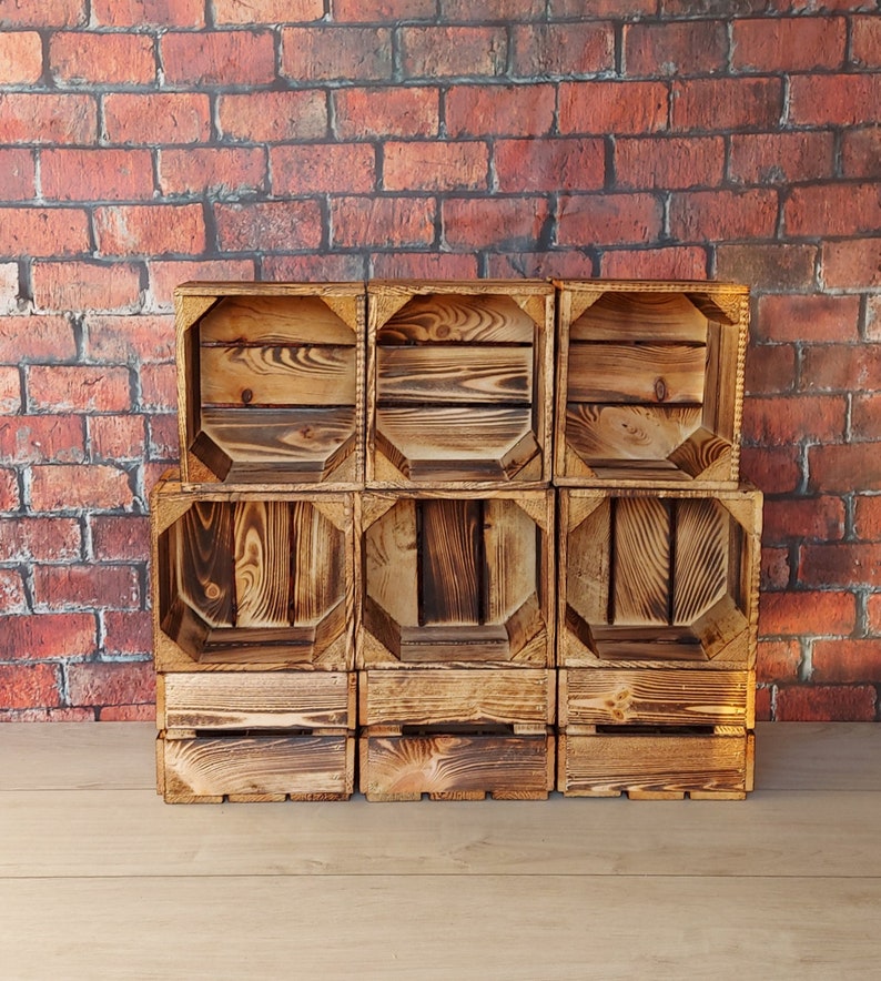 212 small Wooden Apple Crates Burn Effect fruit Storage Box Etsy