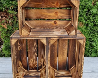 Set of 6 Wooden Crates with Burnt effect, small boxes