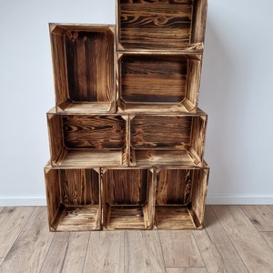 Wooden Crates, Sturdy And Strong Storage Boxes In Sets of 1-12, Brown, White, Natural, Burnt Effect Colours, Easy To Merge Together