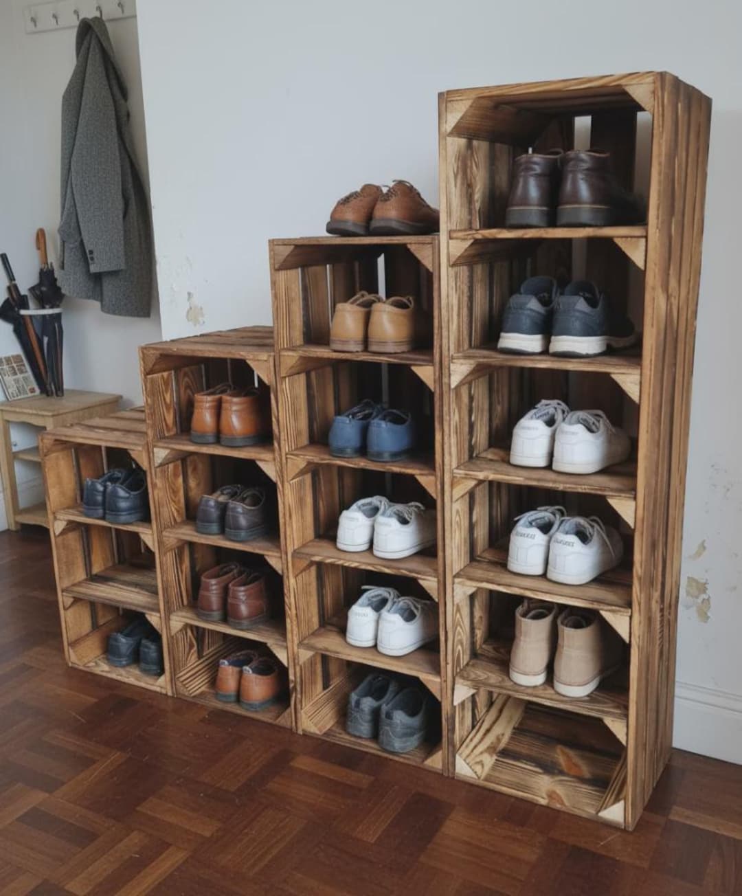 Wooden Shoe Rack, Rustic Shoe Storage Unit, Slim Entryway