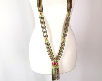 Vintage Art Deco Glasperlen Sautoir Halskette, floral, Flapper Länge