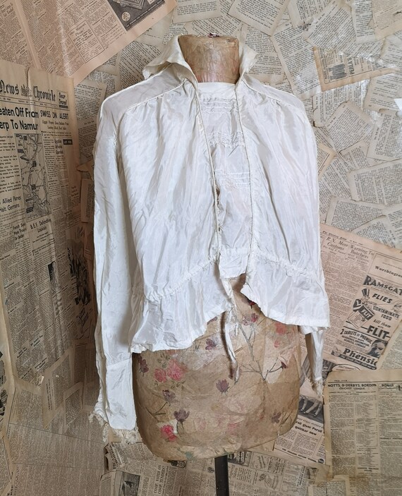 Antique cream silk ruffle blouse, Edwardian