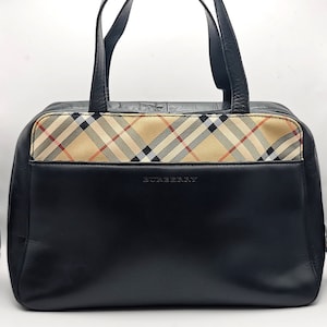 Burberry black leather check trim handbag