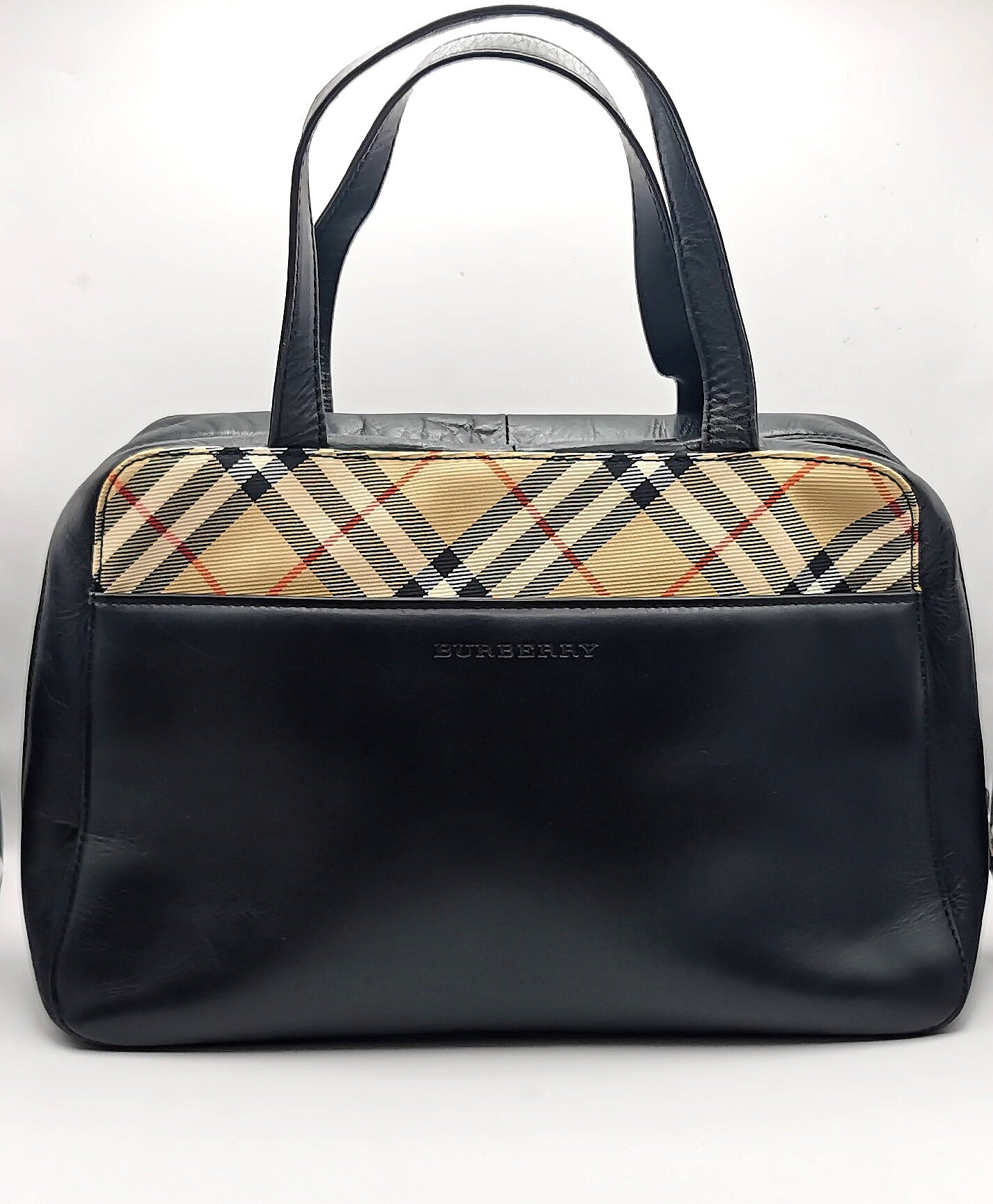 バッグ Vtg Burberrys Boston Bag Black Leather Burberry Boston Bag - Etsy