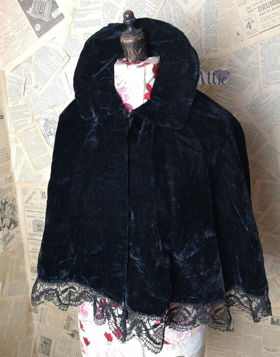 Victorian black silk velvet cape