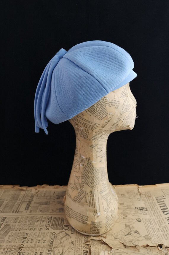 Vintage powder blue ladies tassle hat, Baker boy,