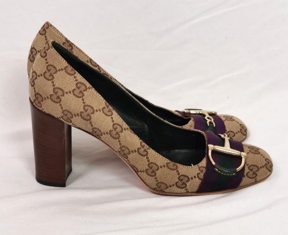 Vintage Gucci Monogram Horsebit Shoes Heeled Pumps 