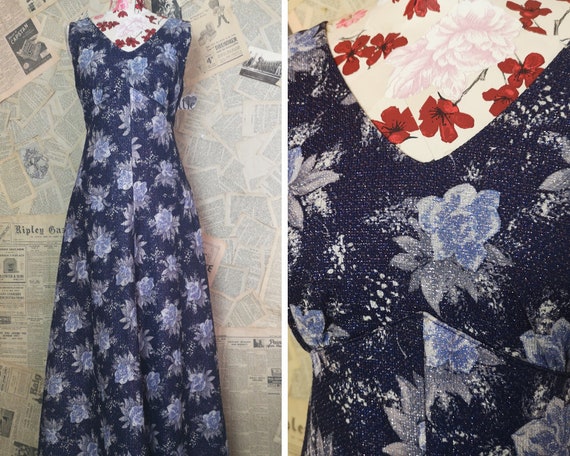Vintage 50's floral dress, long length, full skirt