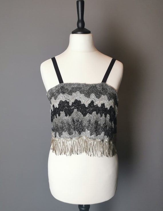 Vintage 20s beadwork flapper top, cropped vest - image 6