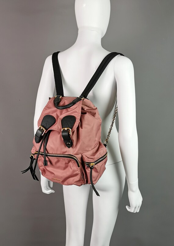 Burberry The Rucksack, pink nylon backpack, Gold tone hardware