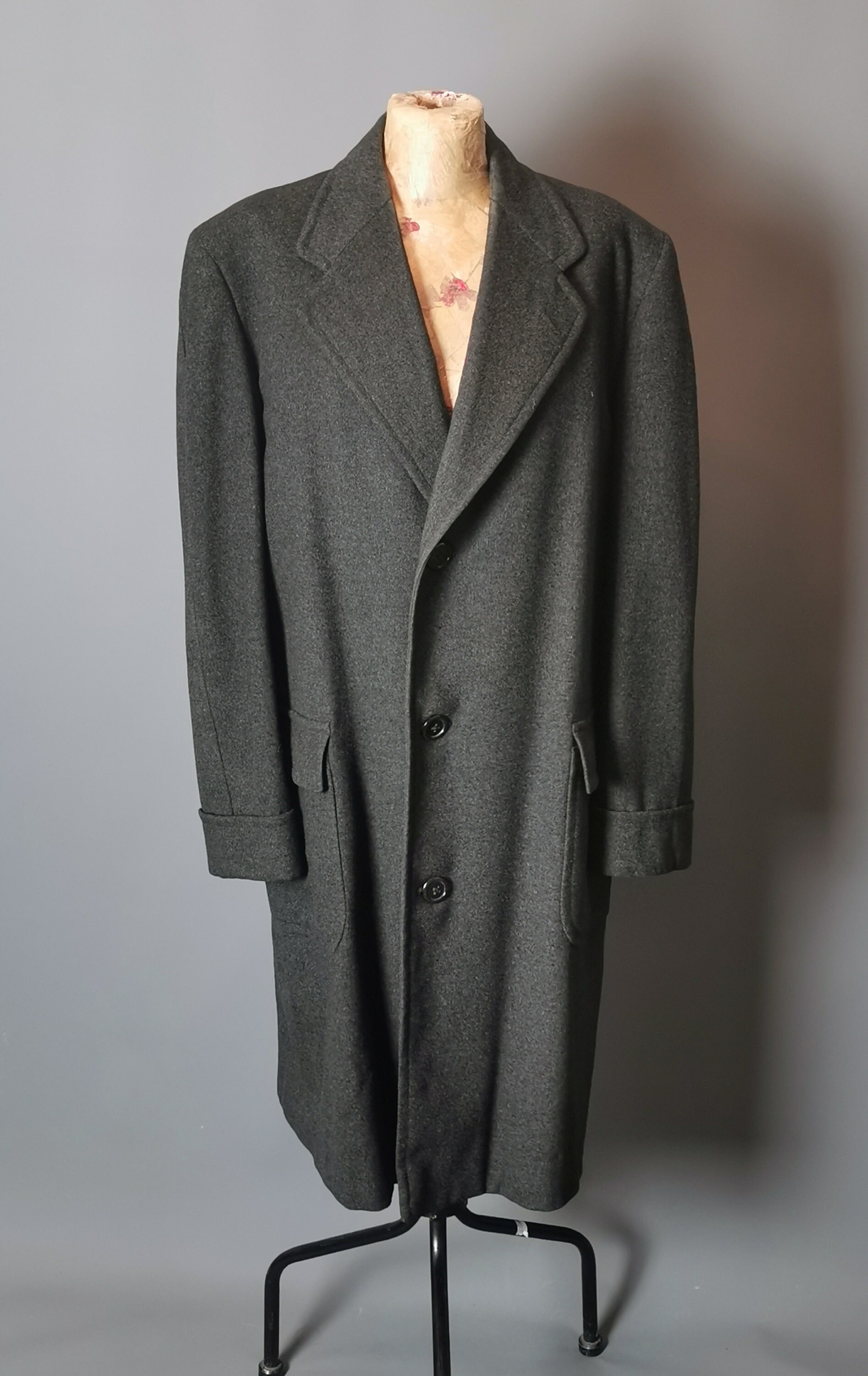 Vintage 1940s Mens Grey Wool Overcoat - Etsy UK