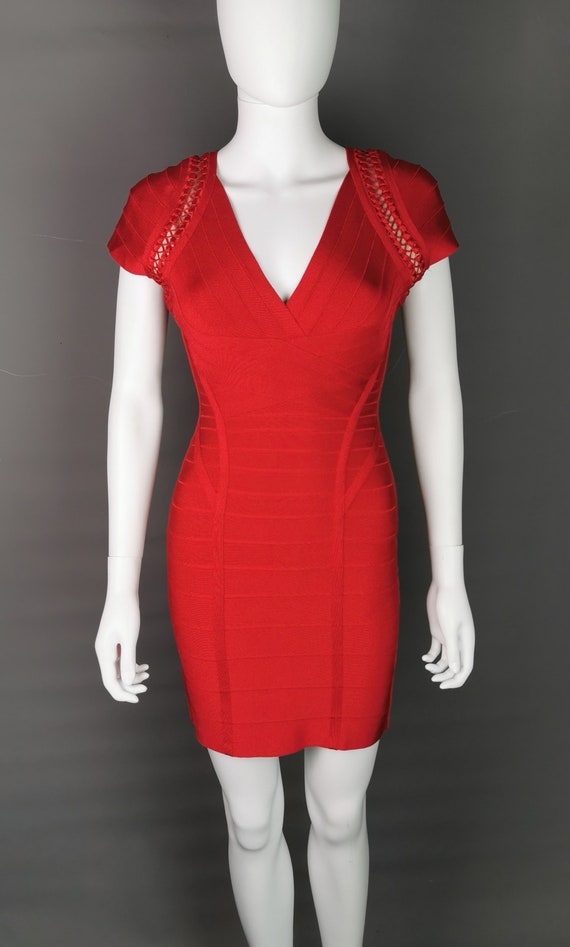 Vintage Herve Leger Bandage Dress, Lipstick Red, Max Azria