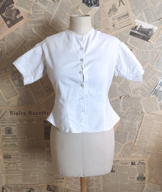 Antique Edwardian cotton blouse, crochet buttons
