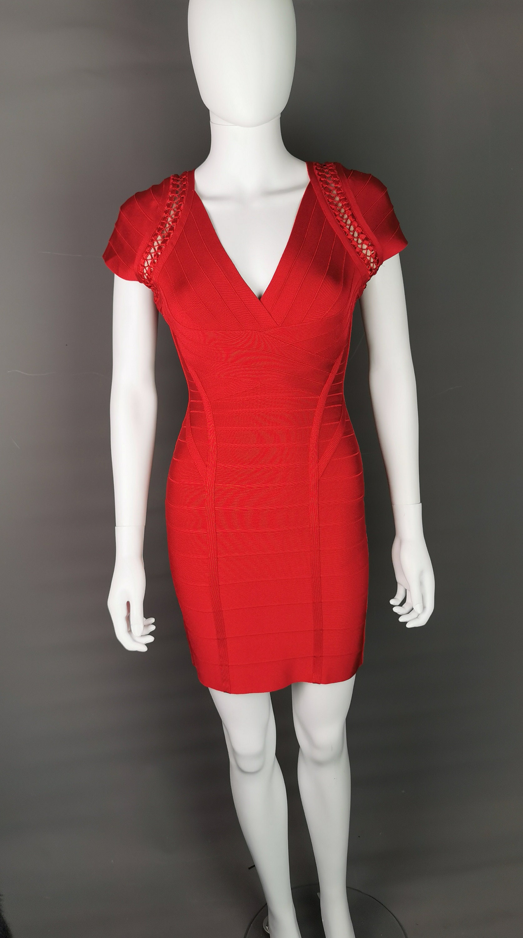 【新品美品】Herve Leger エルベレジェ レッド バンデージドレス 新品美品】Herve Leger エルベレジェ レッド バンデージドレス Vintage