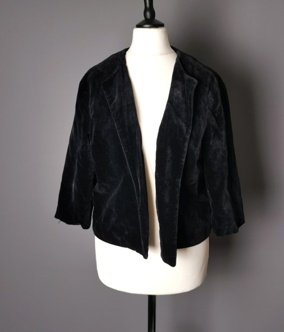 Vintage 50s cropped velvet blazer, jacket - image 1