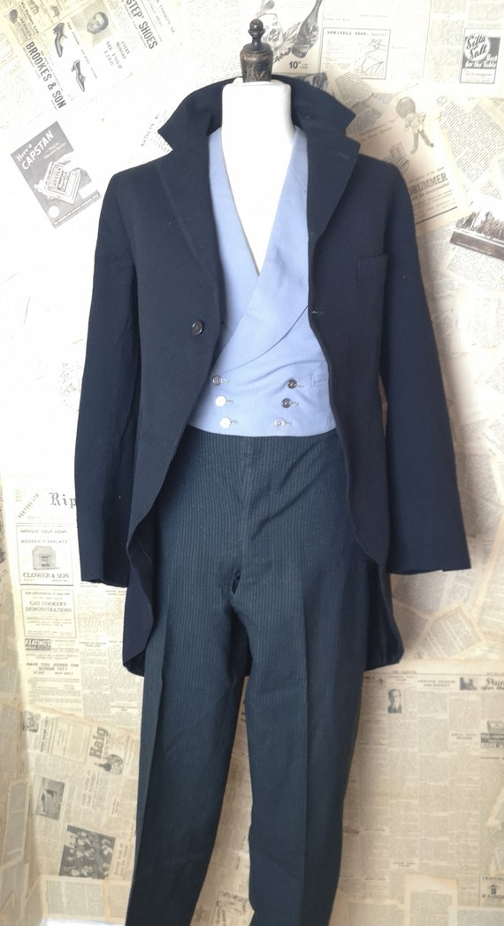 Vintage 30s mens suit, 3pcs, fishtail trousers, ta