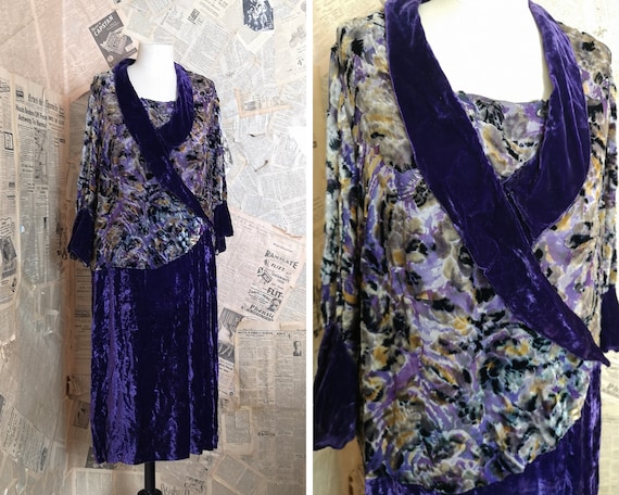 Vintage 1920's Velvet Devore dress, floral