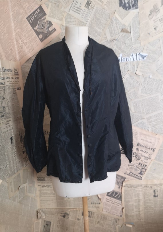 Victorian bustle back blouse, black taffeta, as is