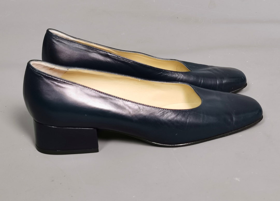 navy blue leather court shoes