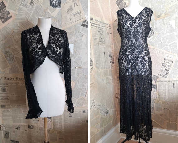 Vintage 1930's Black lace dress, lace bolero