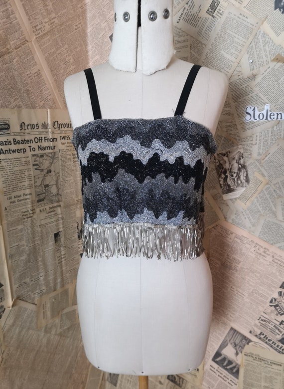 Vintage 20s beadwork flapper top, cropped vest