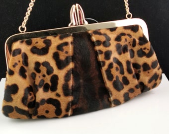 Christian Louboutin leopard print purse, gold chain handle, clutch