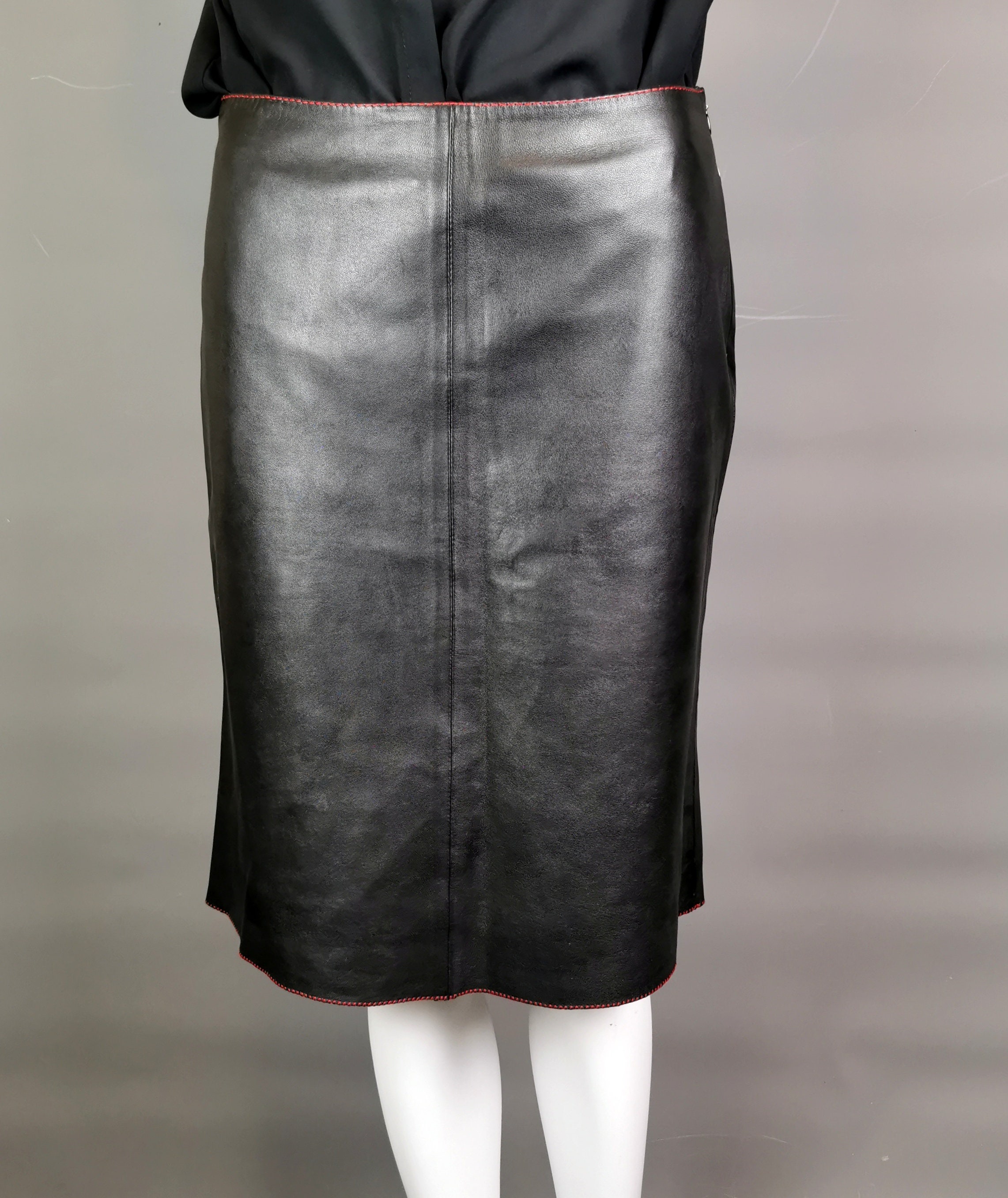 Vintage Miu Miu Leather Midi Skirt - Etsy