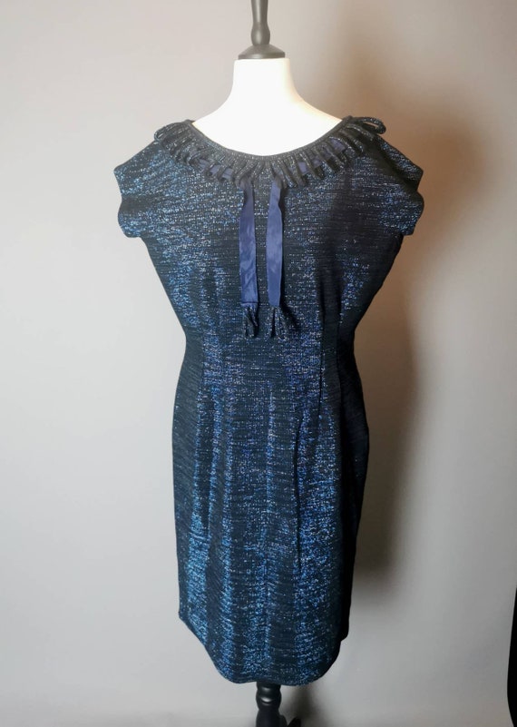 Vintage 1940s blue wiggle dress, evening dress - image 3