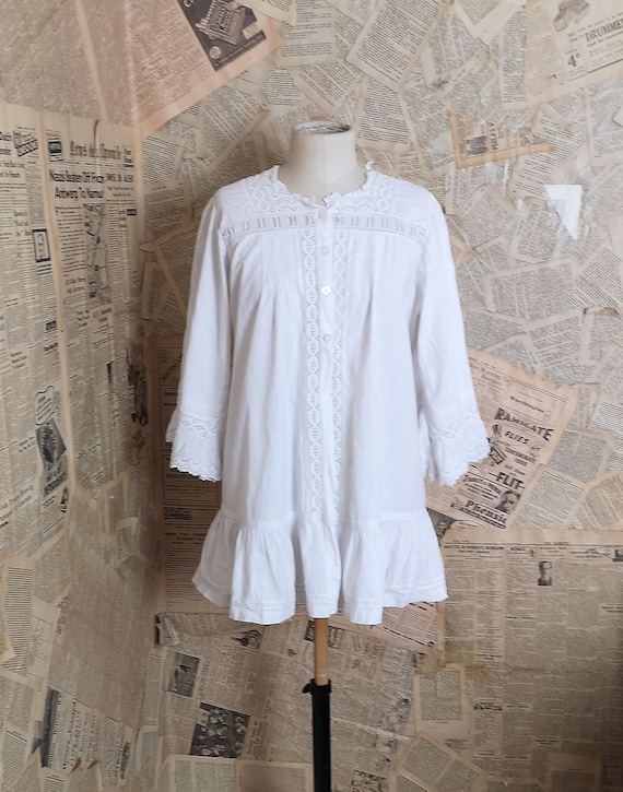 Antique cotton blouse, broderie anglaise