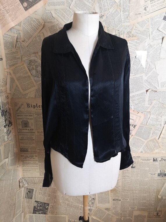 Vintage 1920's Black satin blouse