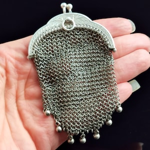 Antique French silver coin purse, mesh, Chatelaine purse