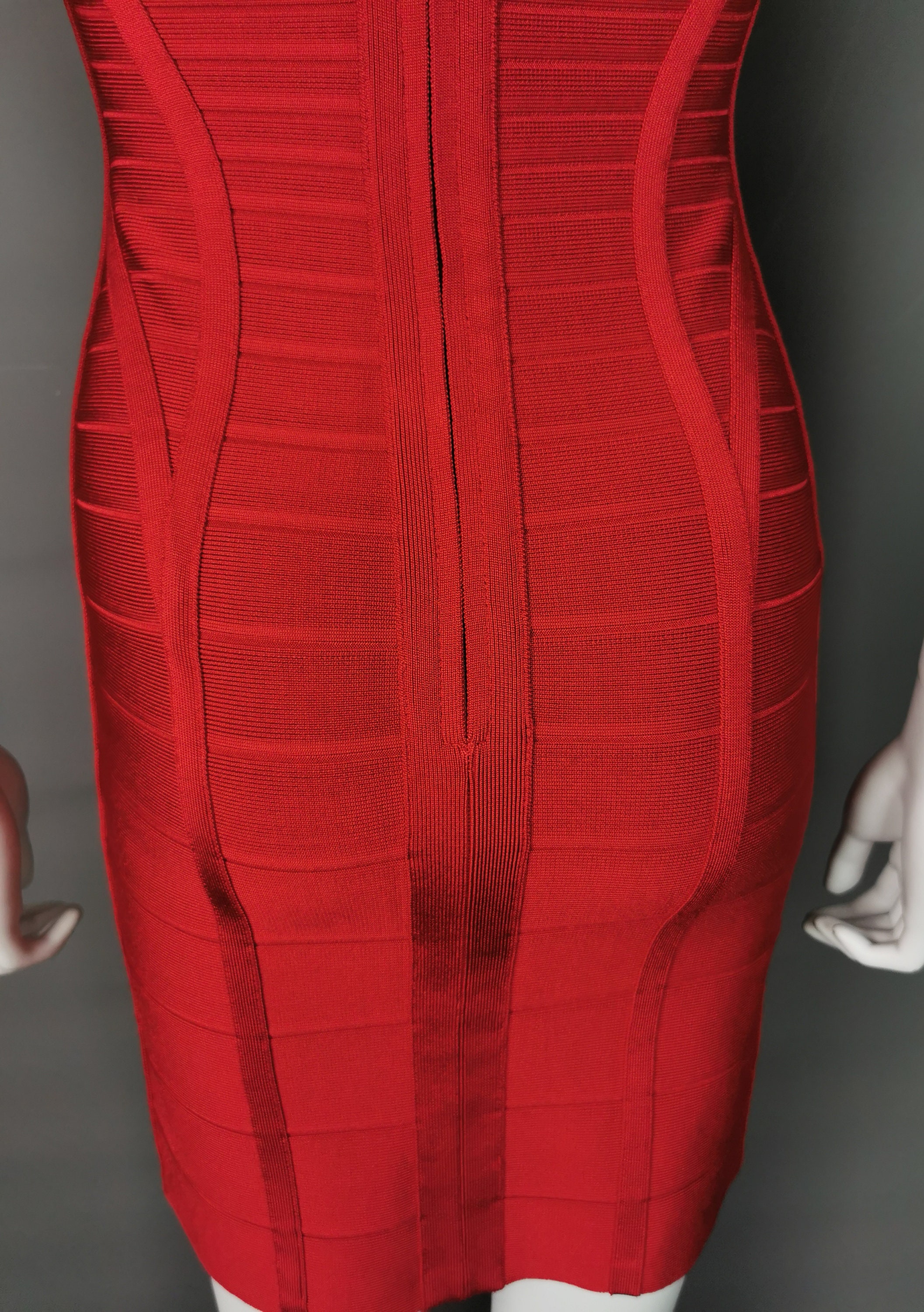 【新品美品】Herve Leger エルベレジェ レッド バンデージドレス Vintage Herve Leger Bandage Dress, Lipstick Red, Max Azria