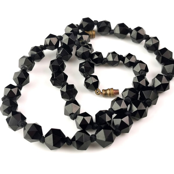 Antique Whitby Jet bead necklace, faceted beads