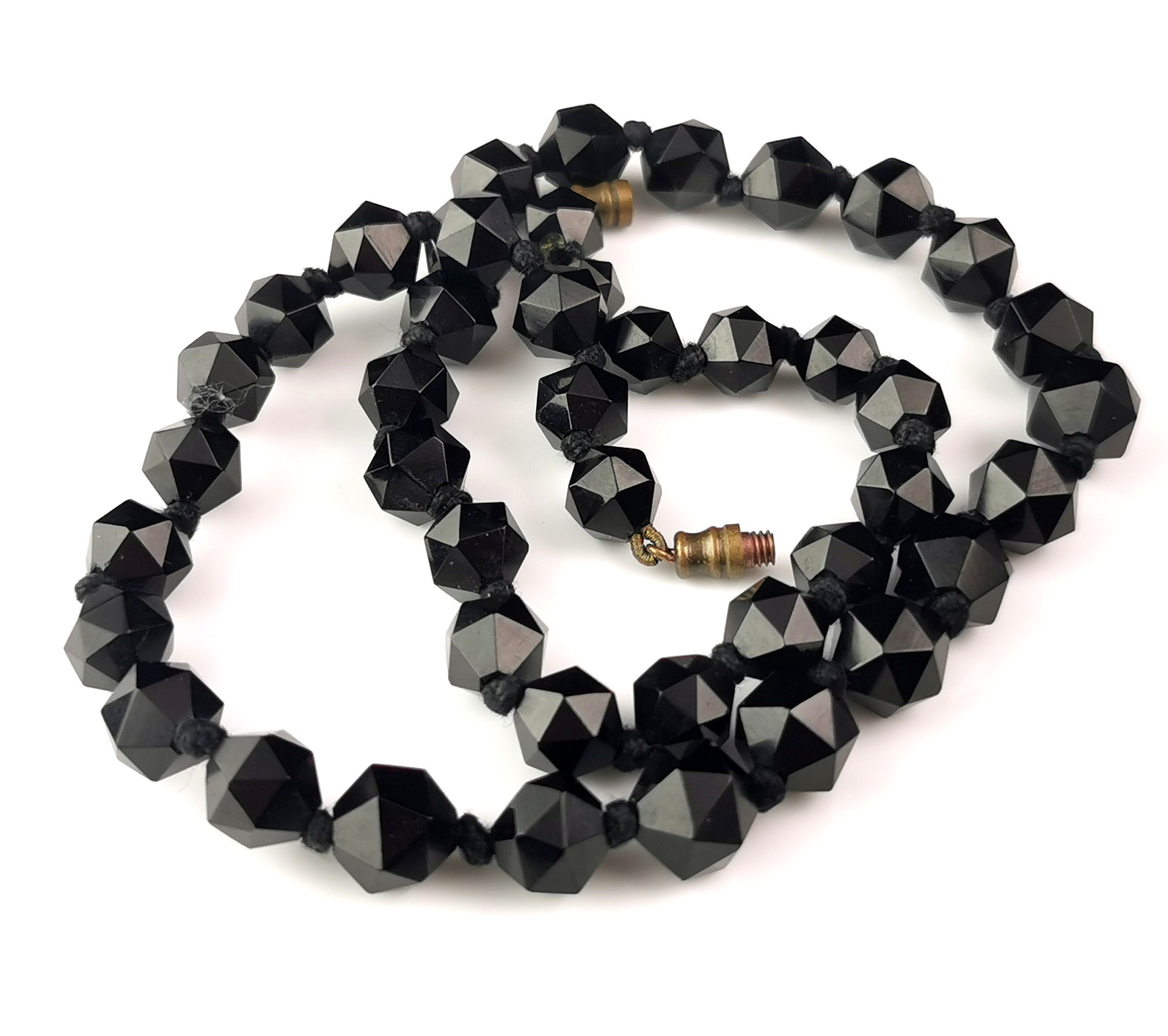 Long Necklace of Antique Faceted Jet Beads – Gem Set Love