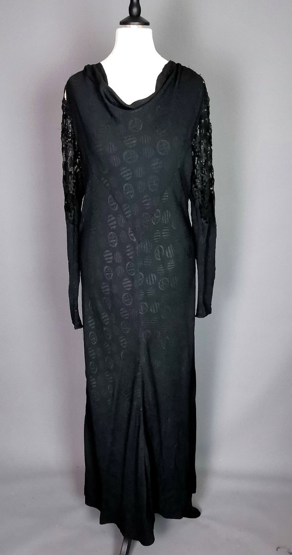 Vintage 1930's evening dress, bias cut gown, lace - image 4