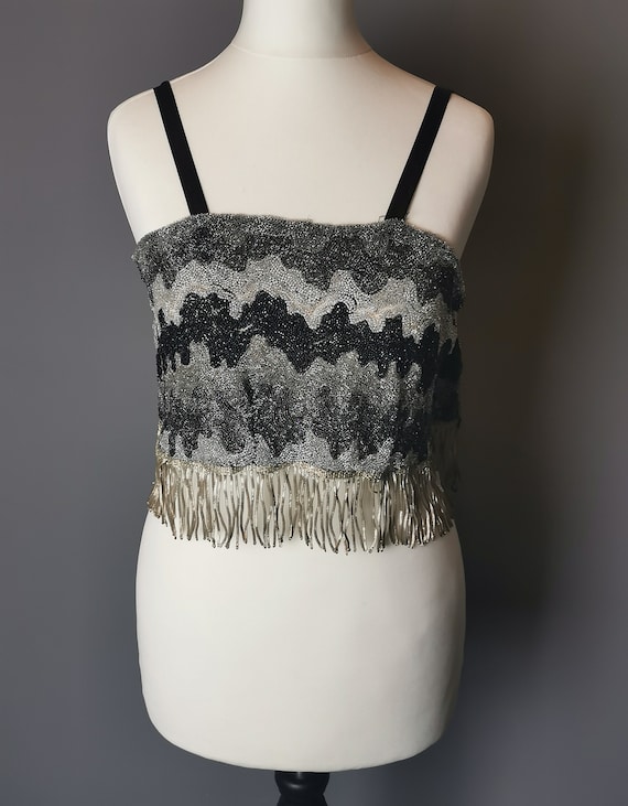 Vintage 20s beadwork flapper top, cropped vest - image 2