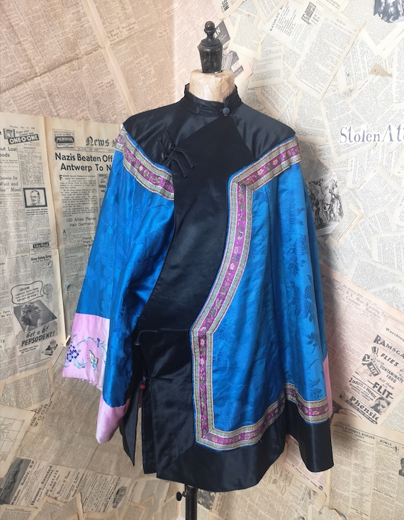 Vintage 20s Chinese silk jacket, padded, embroider