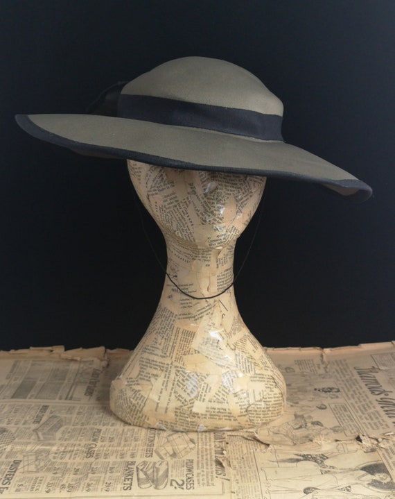 Vintage olive green sunhat, 80's, wide brimmed
