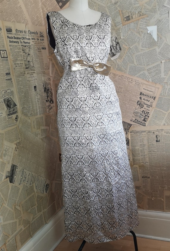 Vintage 50's gold brocade dress, long, cocktail dr