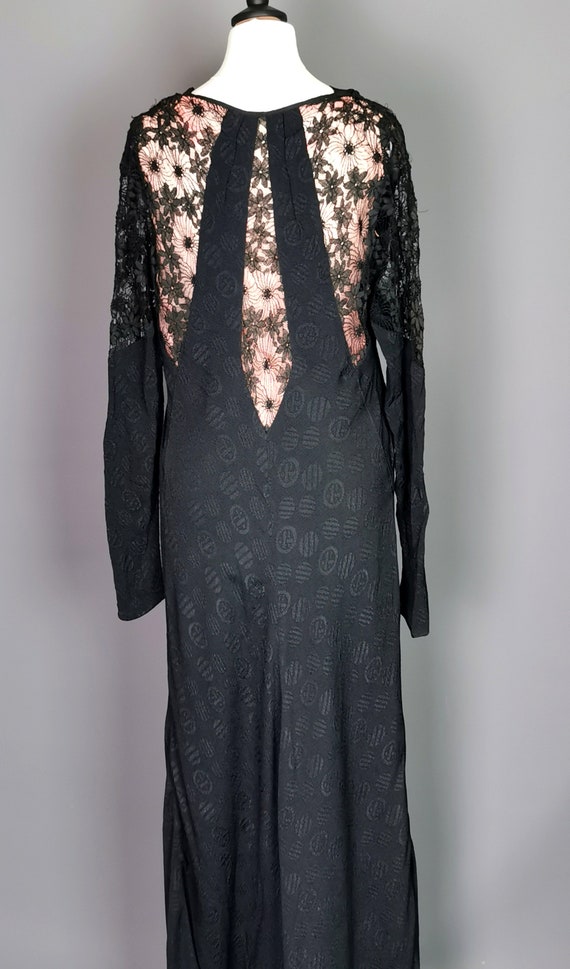 Vintage 1930's evening dress, bias cut gown, lace - image 10