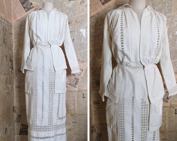 Antique Victorian day dress, two piece, crochet