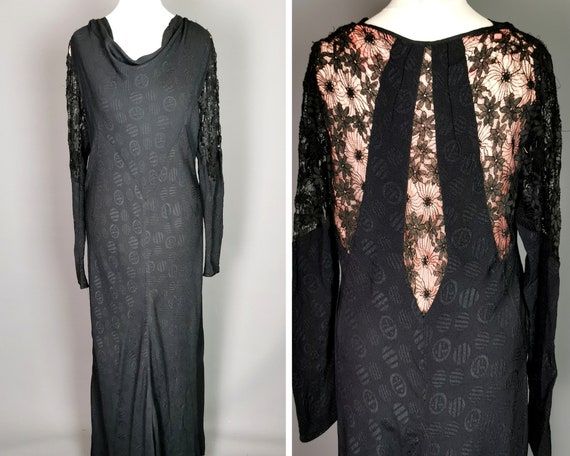 Vintage 1930's evening dress, bias cut gown, lace - image 1